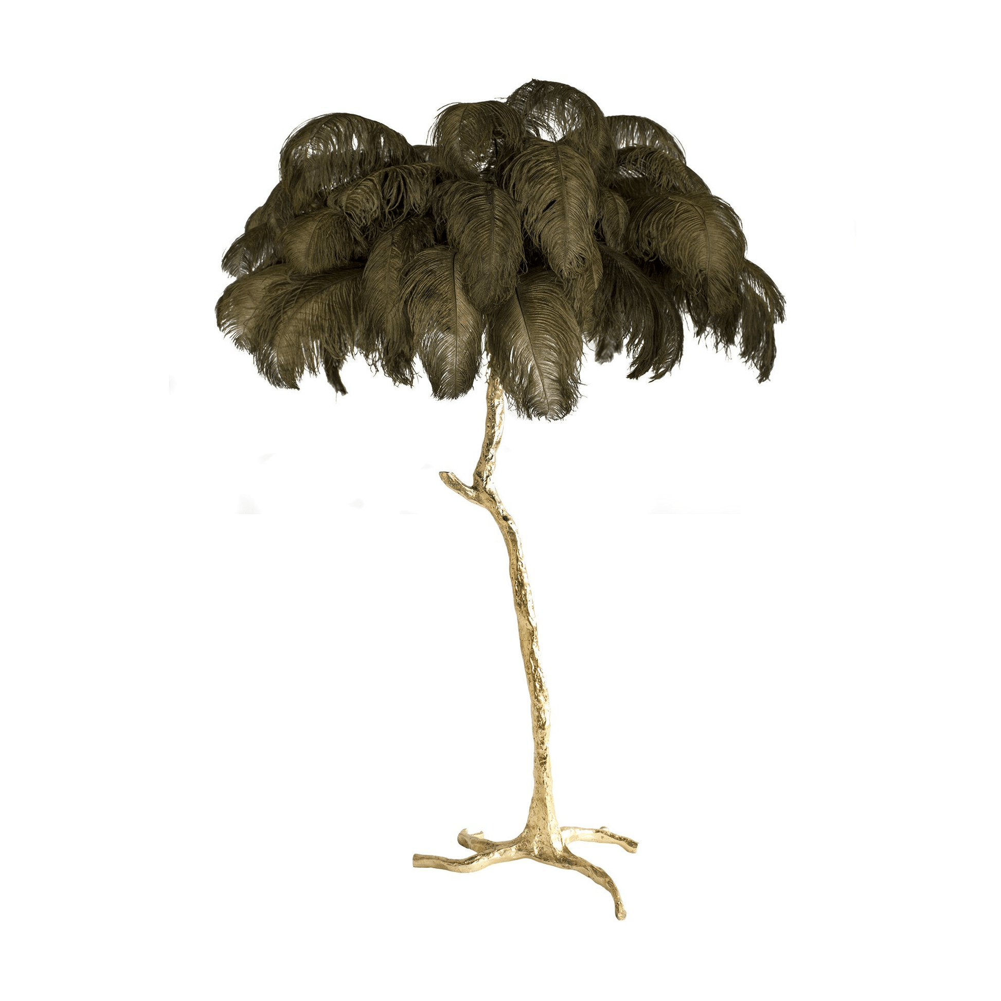 Brass Floor Lamp with Ostrich Feather Shade - Modern Lighting for Living Room & Bedroom Decor