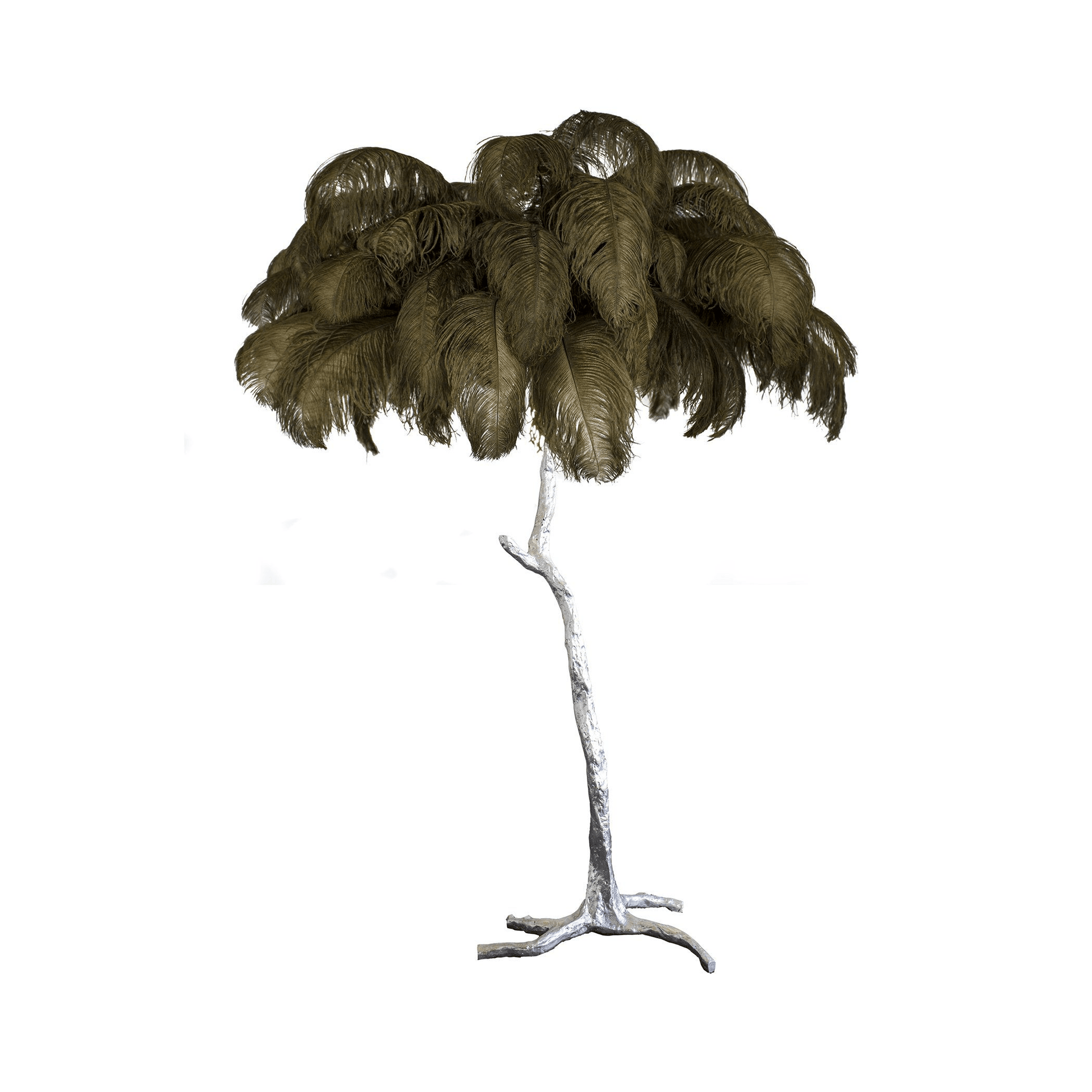 Brass Floor Lamp with Ostrich Feather Shade - Modern Lighting for Living Room & Bedroom Decor