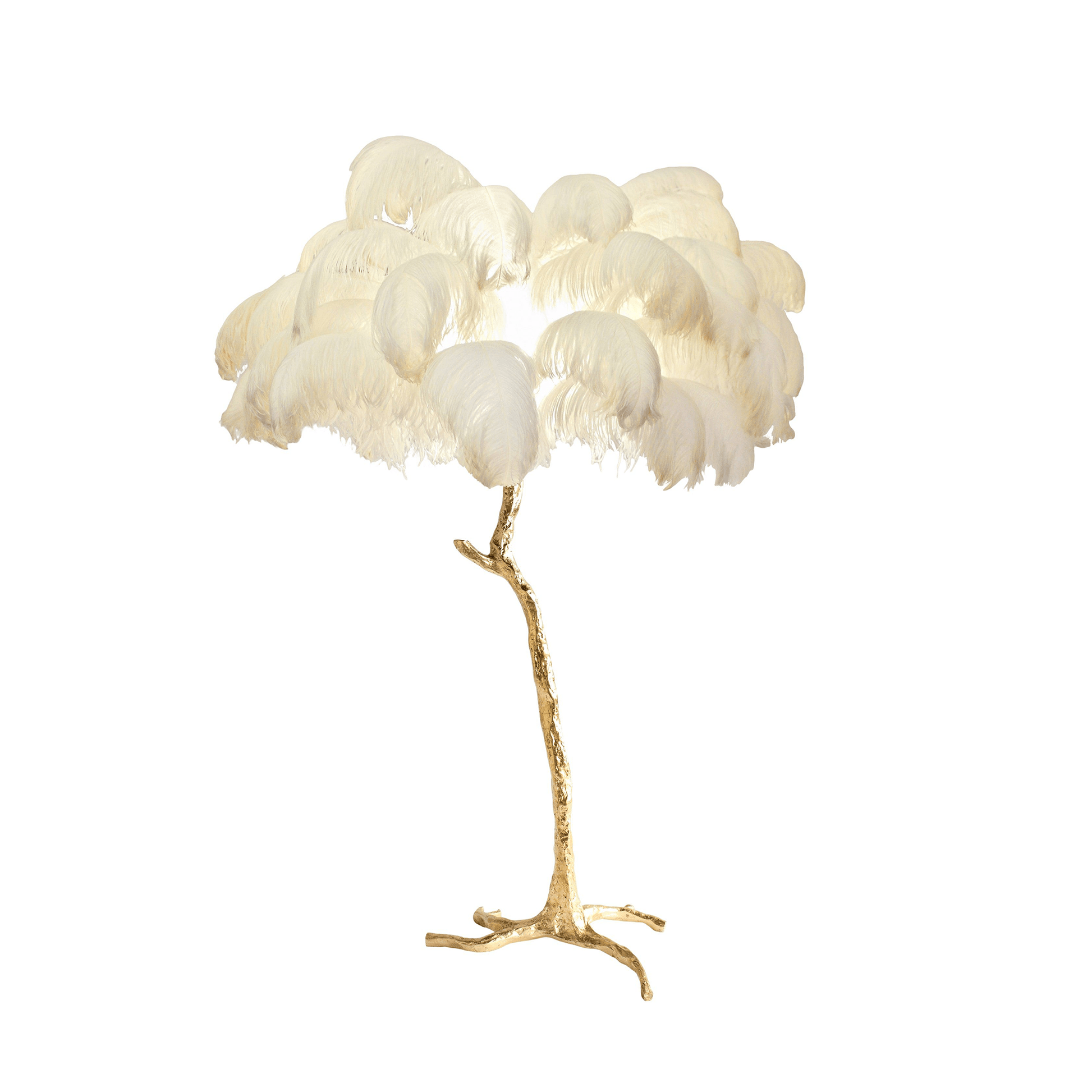 Brass Floor Lamp with Ostrich Feather Shade - Modern Lighting for Living Room & Bedroom Decor