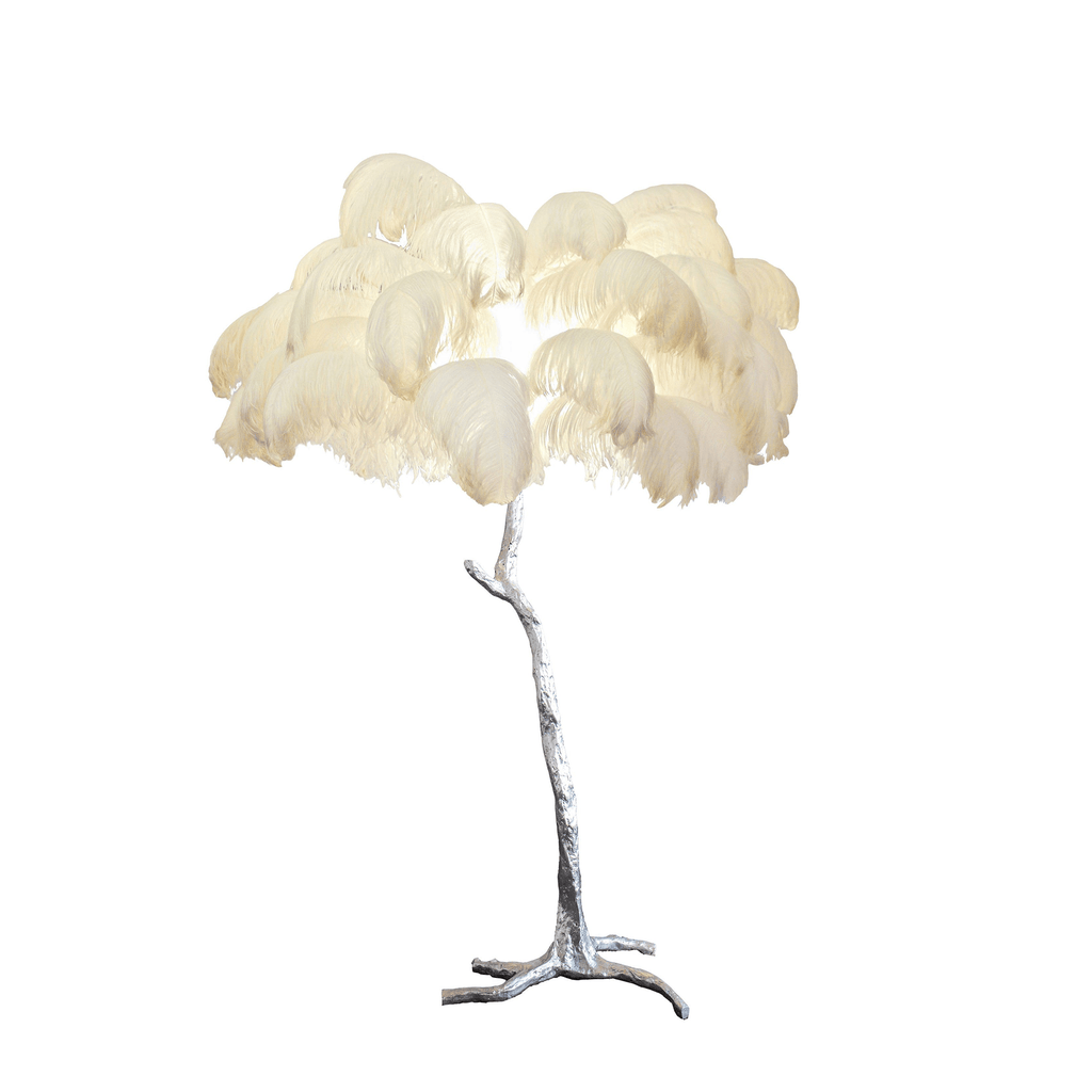 Brass Floor Lamp with Ostrich Feather Shade - Modern Lighting for Living Room & Bedroom Decor