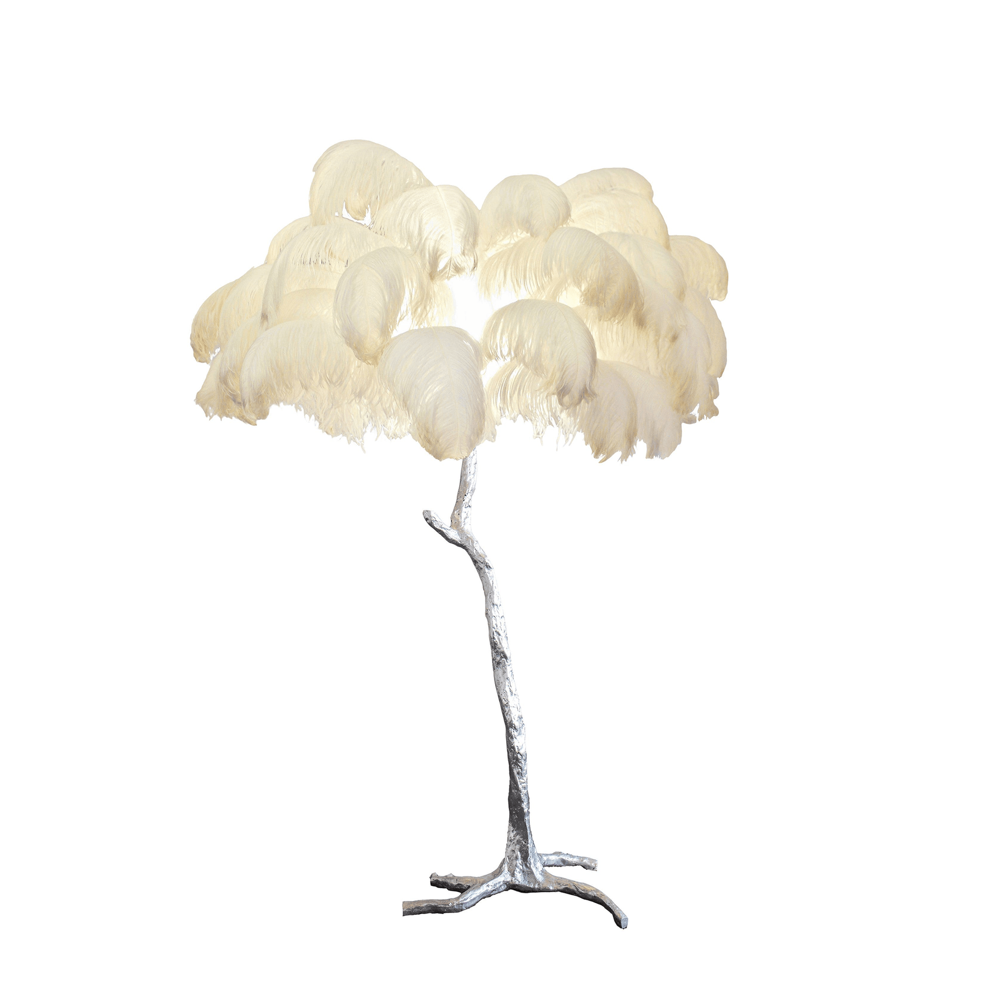 Brass Floor Lamp with Ostrich Feather Shade - Modern Lighting for Living Room & Bedroom Decor