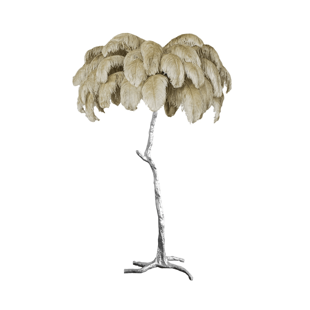 Brass Floor Lamp with Ostrich Feather Shade - Modern Lighting for Living Room & Bedroom Decor