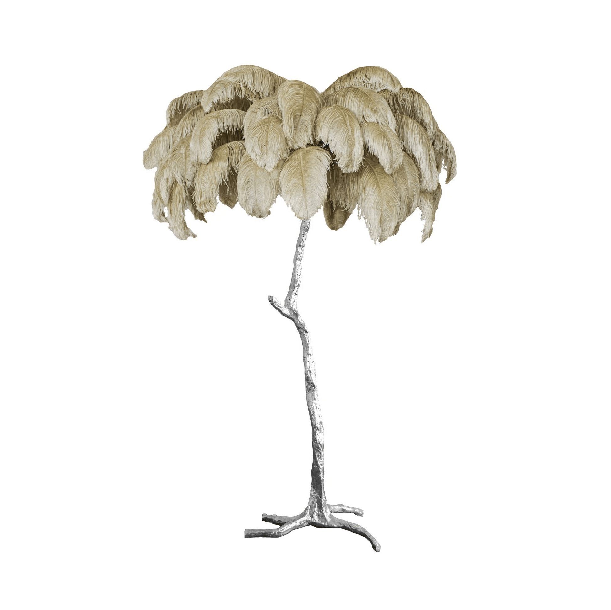 Brass Floor Lamp with Ostrich Feather Shade - Modern Lighting for Living Room & Bedroom Decor