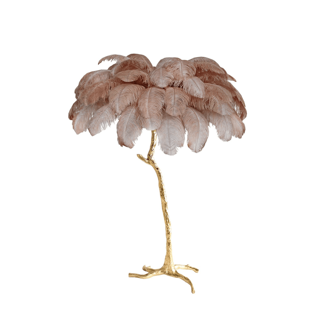 Brass Floor Lamp with Ostrich Feather Shade - Modern Lighting for Living Room & Bedroom Decor