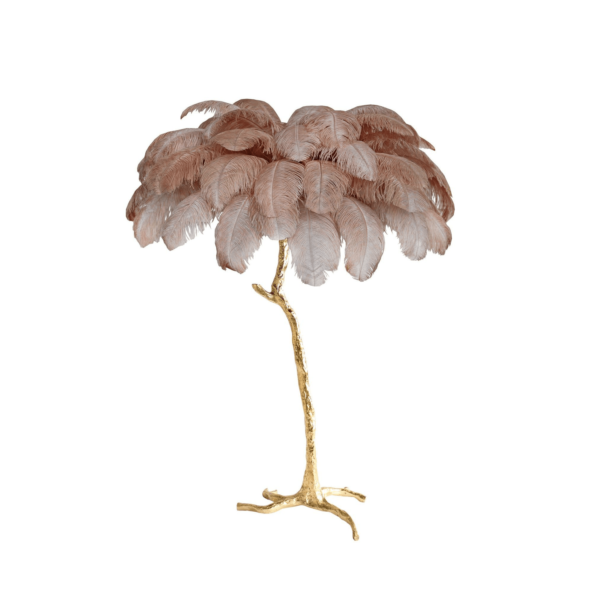 Brass Floor Lamp with Ostrich Feather Shade - Modern Lighting for Living Room & Bedroom Decor