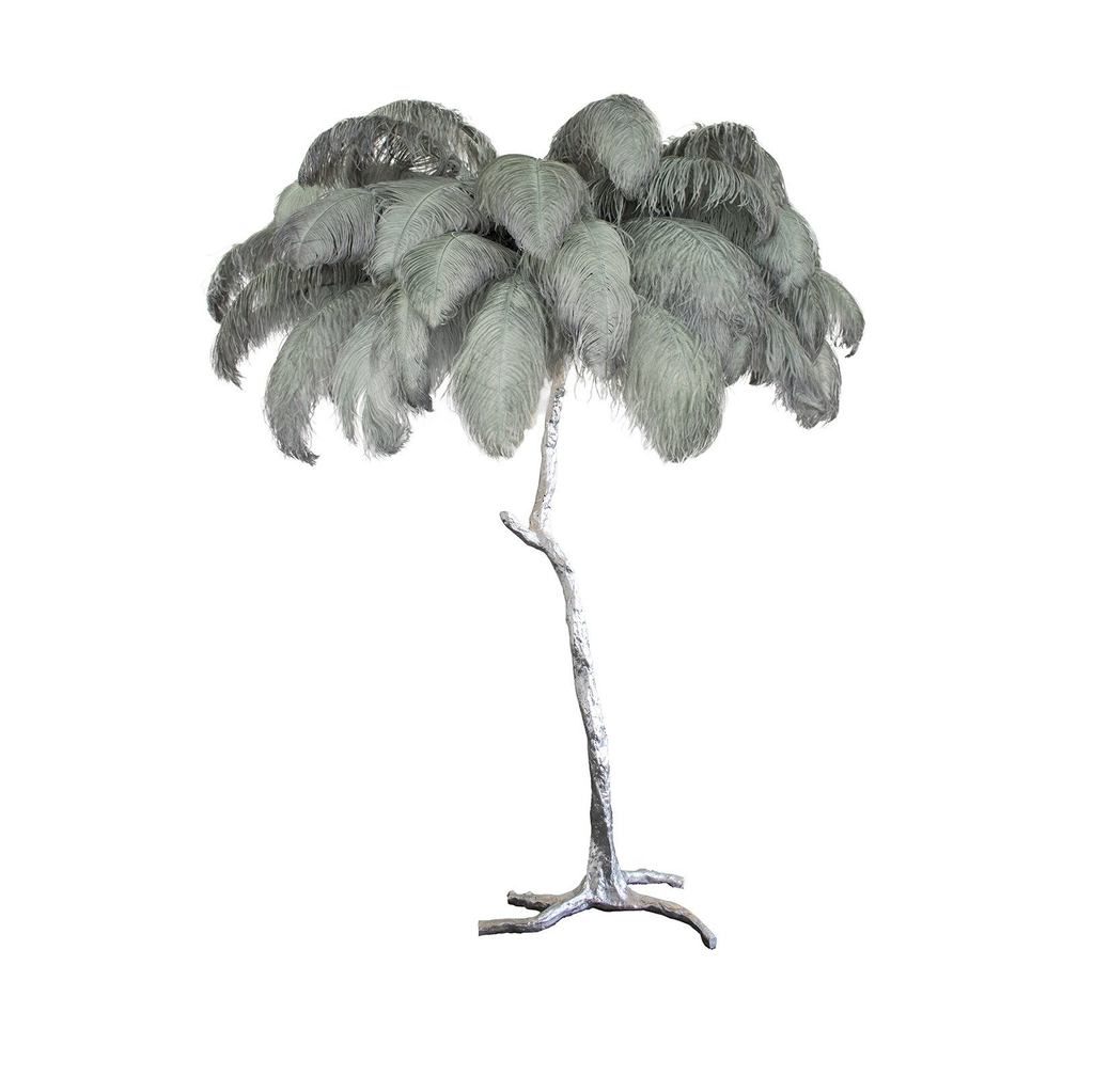 Brass Floor Lamp with Ostrich Feather Shade - Modern Lighting for Living Room & Bedroom Decor