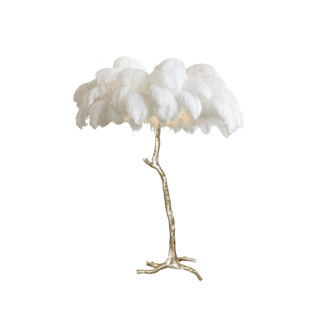 Brass Floor Lamp with Ostrich Feather Shade - Modern Lighting for Living Room & Bedroom Decor