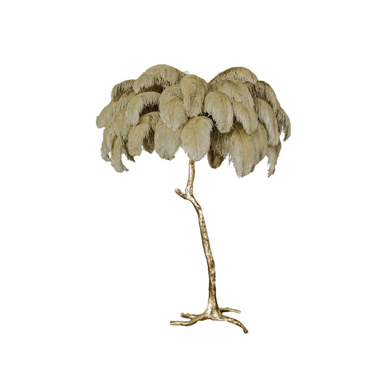 Brass Floor Lamp with Ostrich Feather Shade - Modern Lighting for Living Room & Bedroom Decor