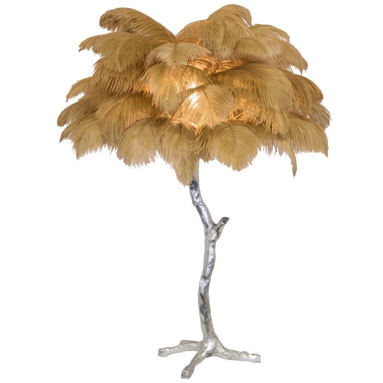 Ostrich Feather Table Lamp with Adjustable Brightness for Living Room & Bedroom Decor