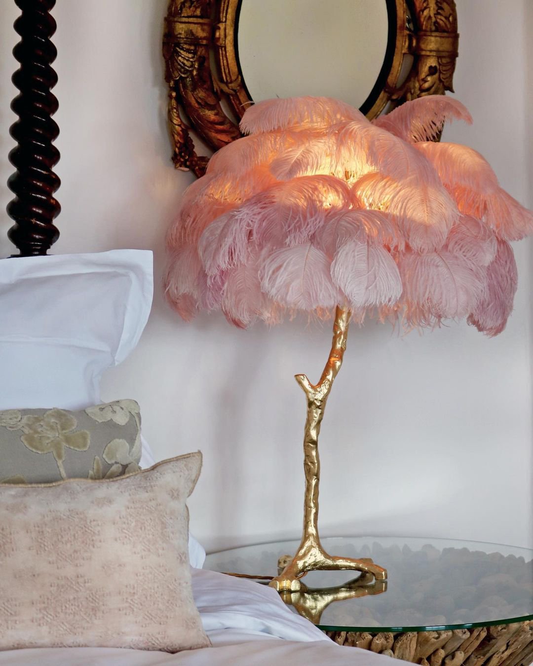 Ostrich Feather Table Lamp with Adjustable Brightness for Living Room & Bedroom Decor
