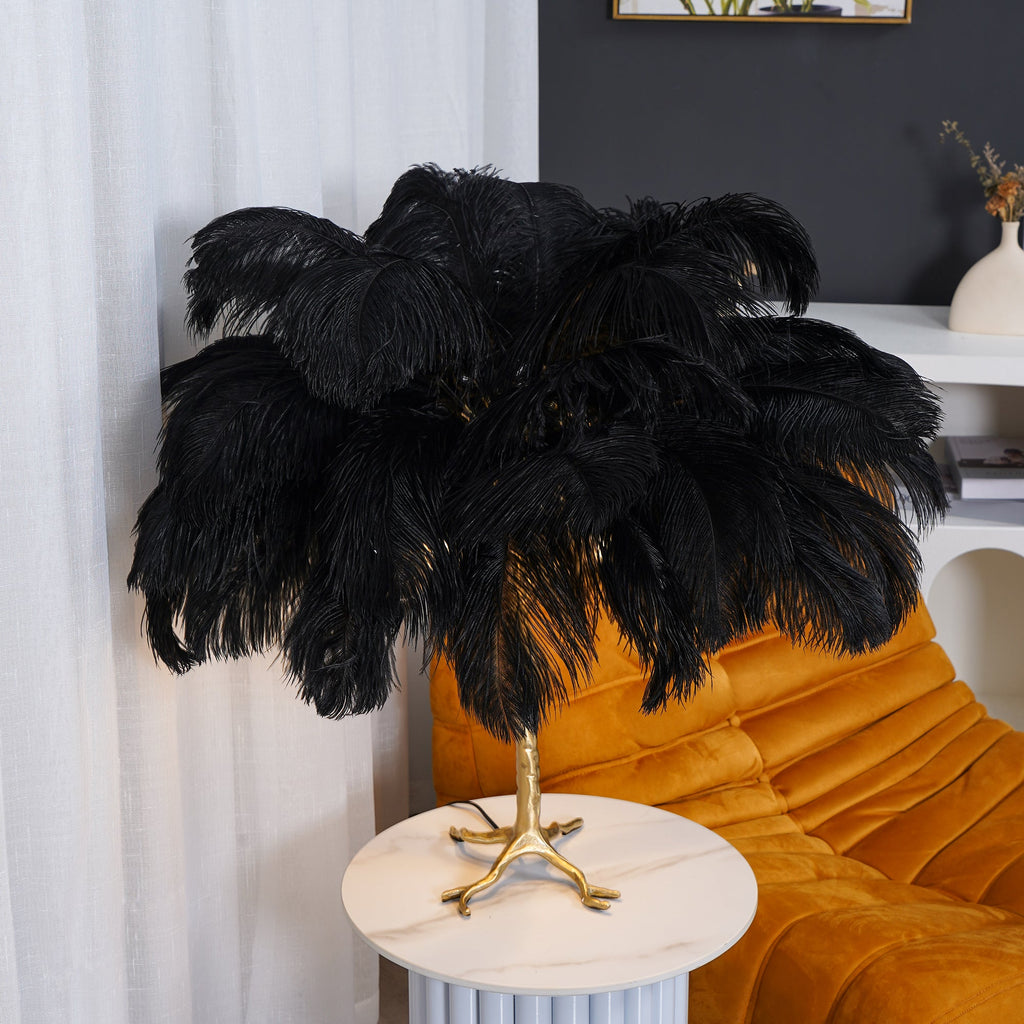 Ostrich Feather Table Lamp with Adjustable Brightness for Living Room & Bedroom Decor