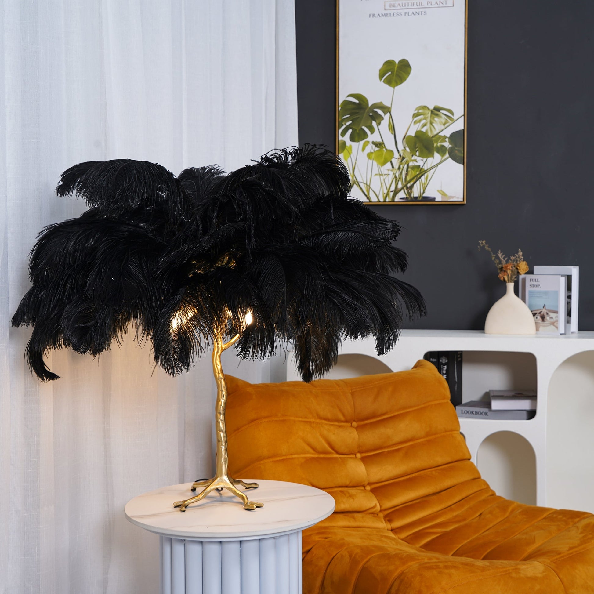 Ostrich Feather Table Lamp with Adjustable Brightness for Living Room & Bedroom Decor