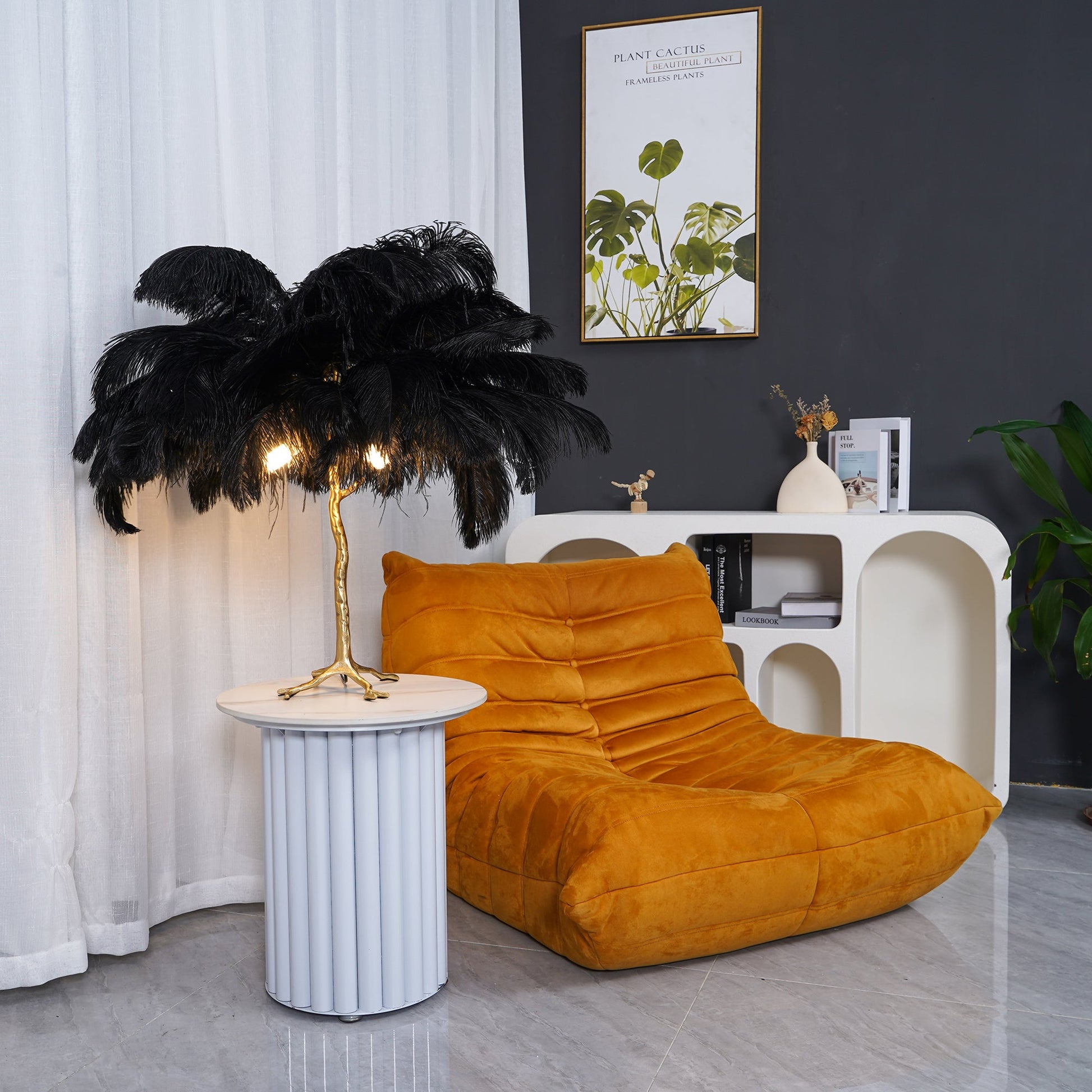 Ostrich Feather Table Lamp with Adjustable Brightness for Living Room & Bedroom Decor