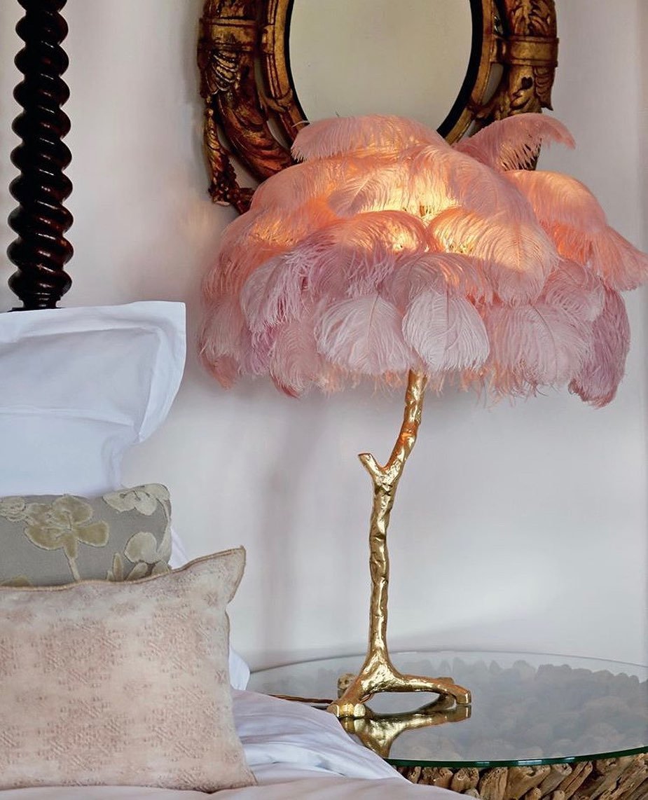 Ostrich Feather Table Lamp with Adjustable Brightness for Living Room & Bedroom Decor