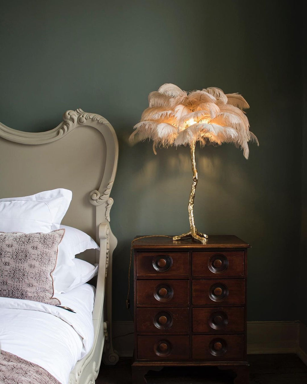 Ostrich Feather Table Lamp with Adjustable Brightness for Living Room & Bedroom Decor