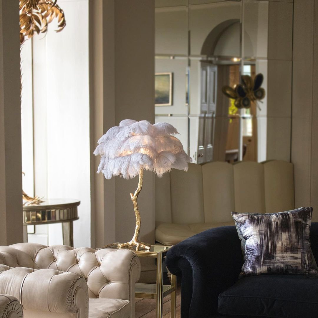 Ostrich Feather Table Lamp with Adjustable Brightness for Living Room & Bedroom Decor