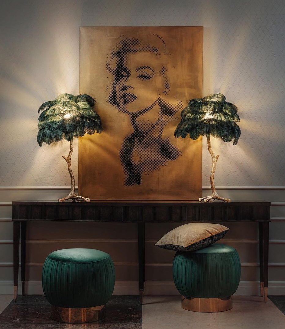 Ostrich Feather Table Lamp with Adjustable Brightness for Living Room & Bedroom Decor