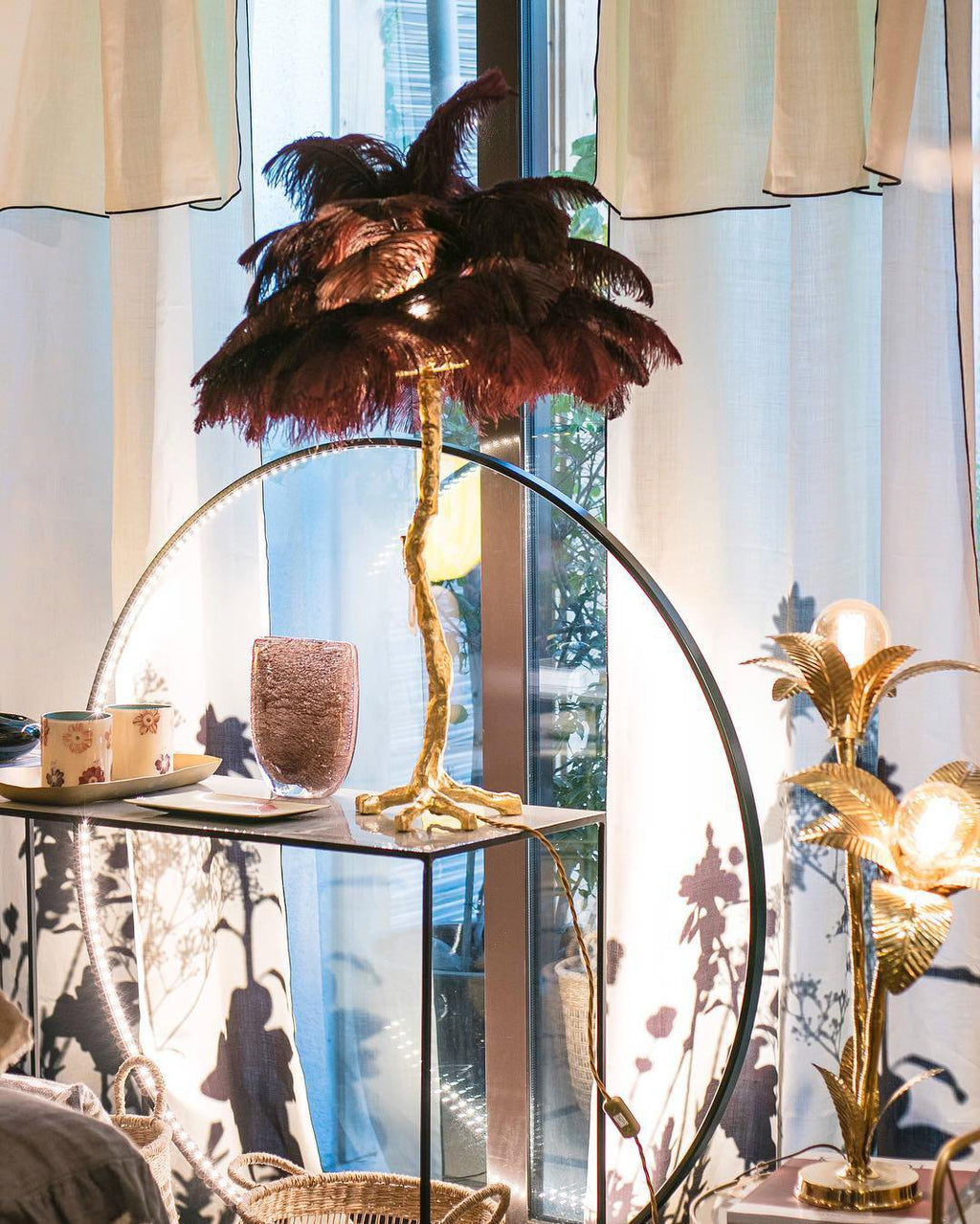 Ostrich Feather Table Lamp with Adjustable Brightness for Living Room & Bedroom Decor