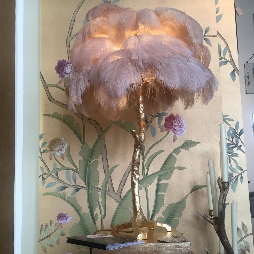 Ostrich Feather Table Lamp with Adjustable Brightness for Living Room & Bedroom Decor