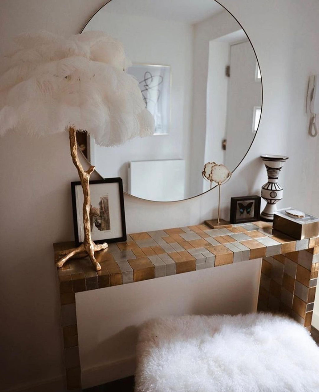 Ostrich Feather Table Lamp with Adjustable Brightness for Living Room & Bedroom Decor