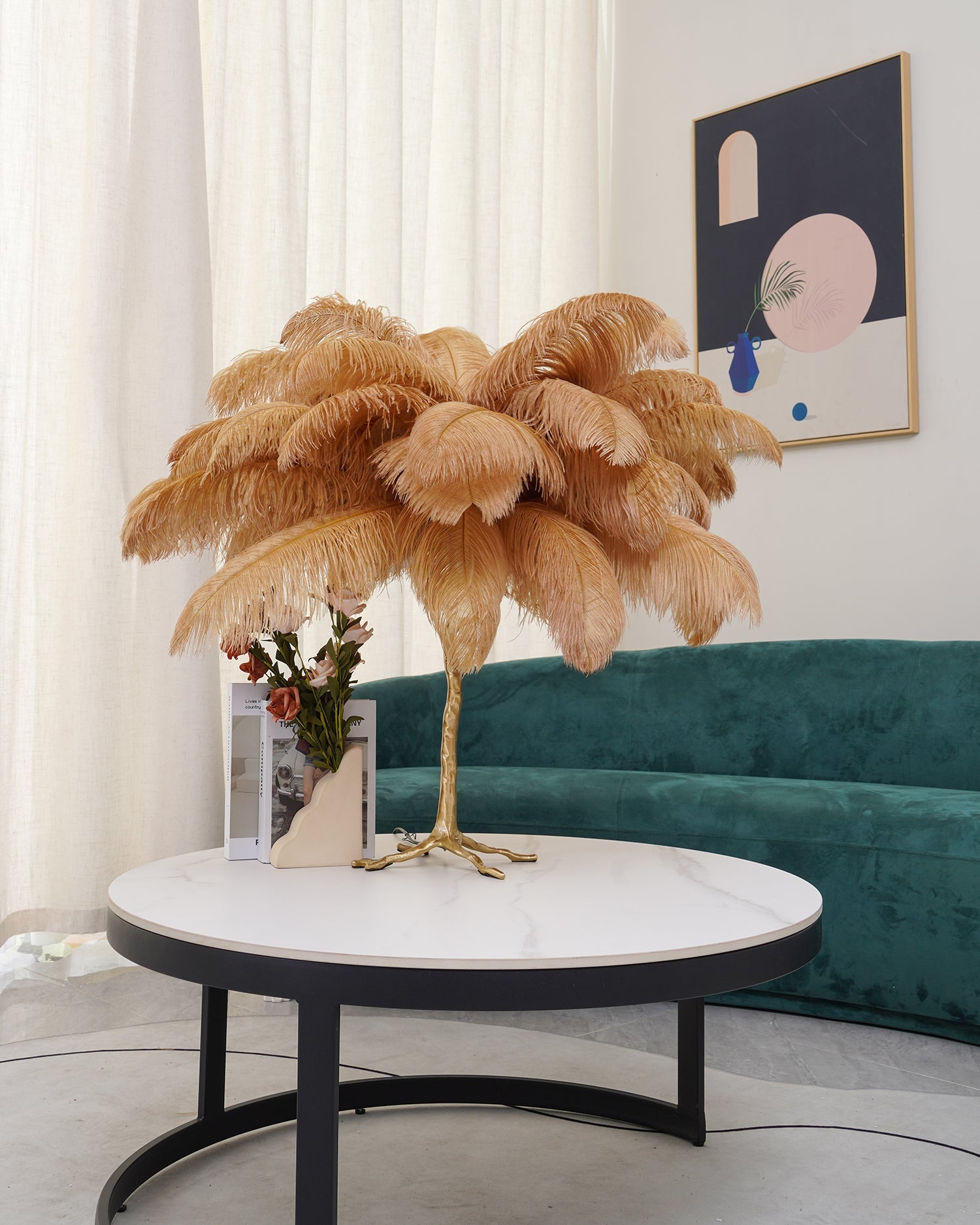 Ostrich Feather Table Lamp with Adjustable Brightness for Living Room & Bedroom Decor