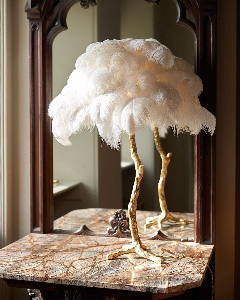 Ostrich Feather Table Lamp with Adjustable Brightness for Living Room & Bedroom Decor