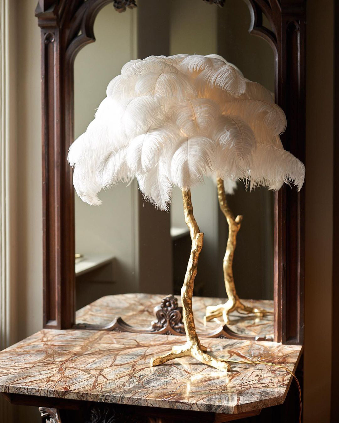 Ostrich Feather Table Lamp with Adjustable Brightness for Living Room & Bedroom Decor