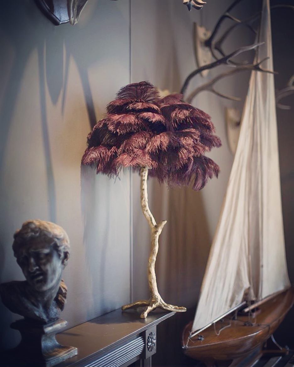 Ostrich Feather Table Lamp with Adjustable Brightness for Living Room & Bedroom Decor