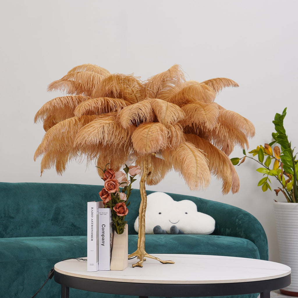 Ostrich Feather Table Lamp with Adjustable Brightness for Living Room & Bedroom Decor