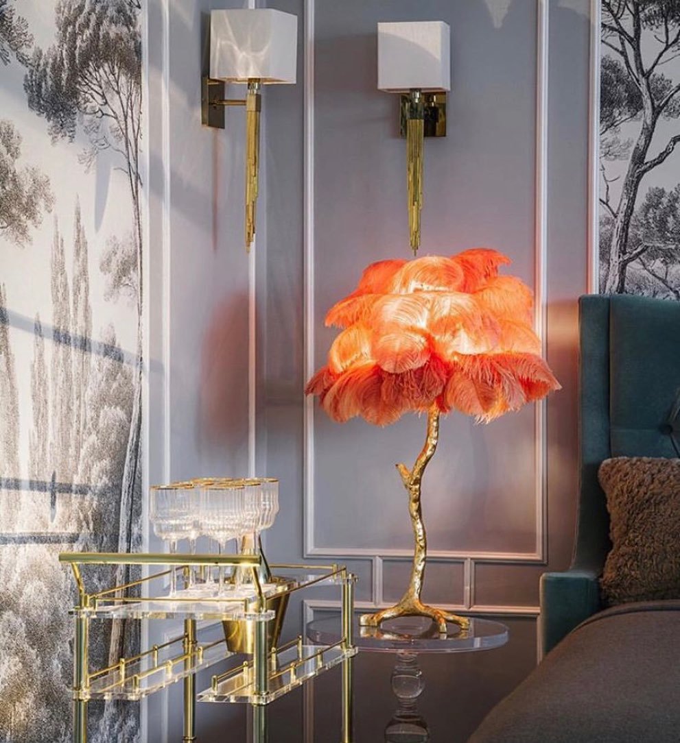 Ostrich Feather Table Lamp with Adjustable Brightness for Living Room & Bedroom Decor