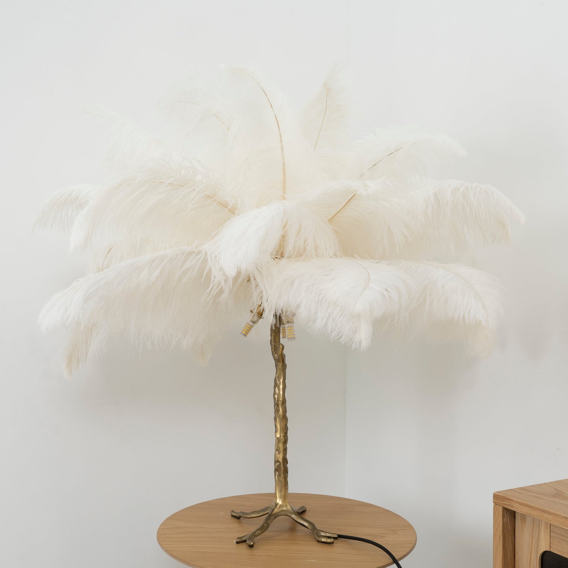 Ostrich Feather Table Lamp with Adjustable Brightness for Living Room & Bedroom Decor