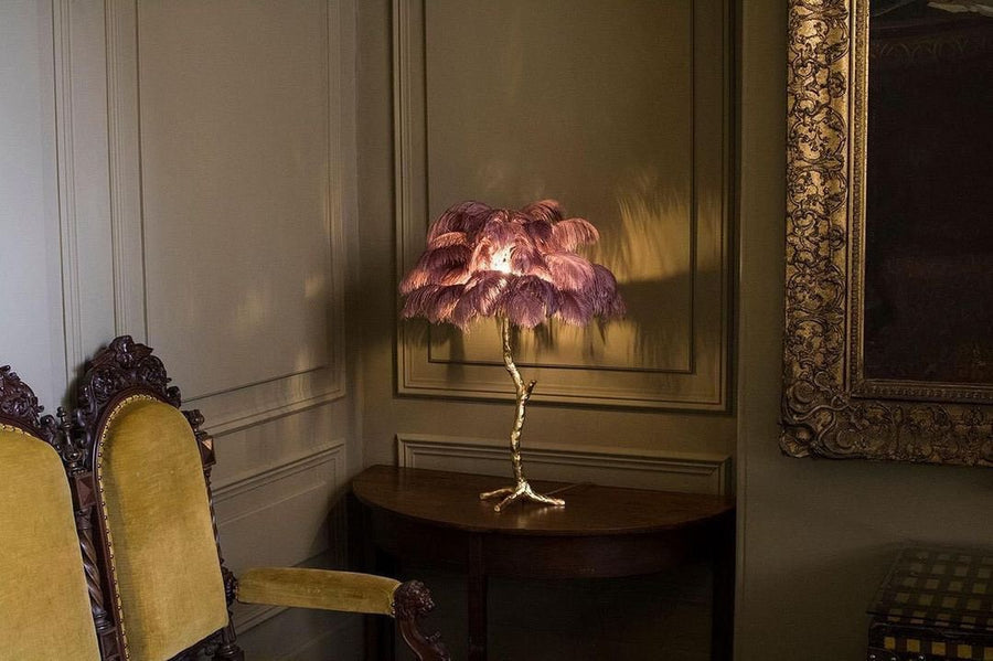 Ostrich Feather Table Lamp with Adjustable Brightness for Living Room & Bedroom Decor