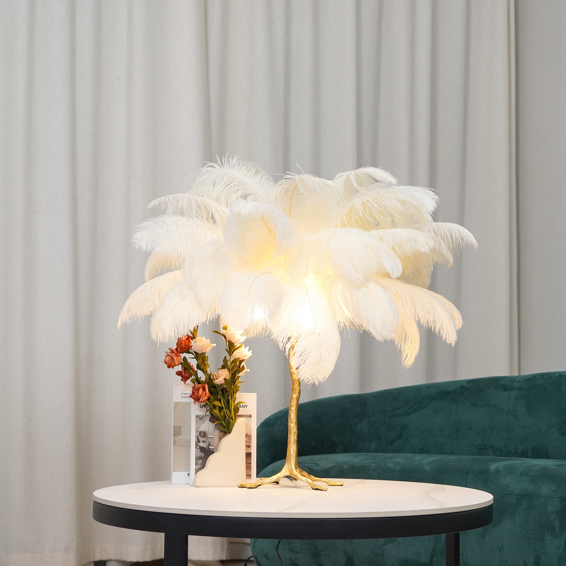 Ostrich Feather Table Lamp with Adjustable Brightness for Living Room & Bedroom Decor