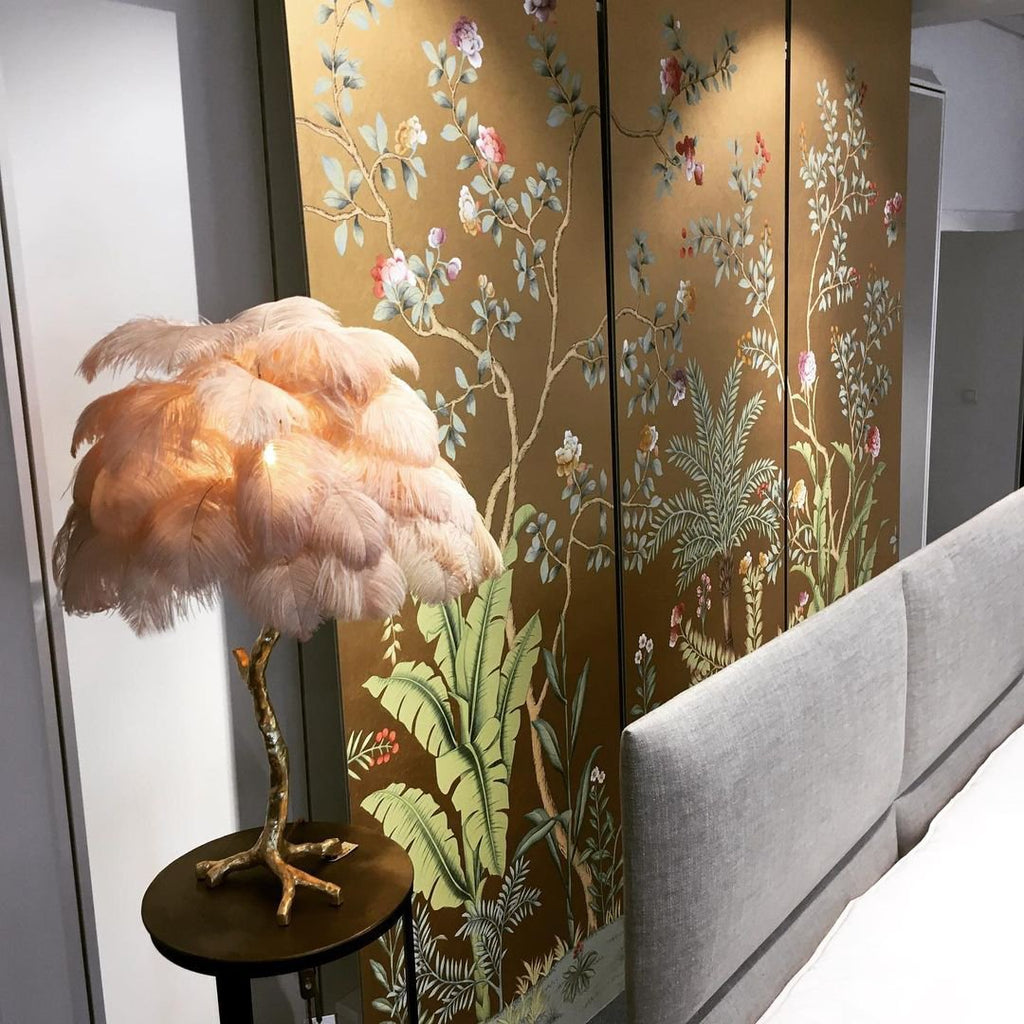 Ostrich Feather Table Lamp with Adjustable Brightness for Living Room & Bedroom Decor