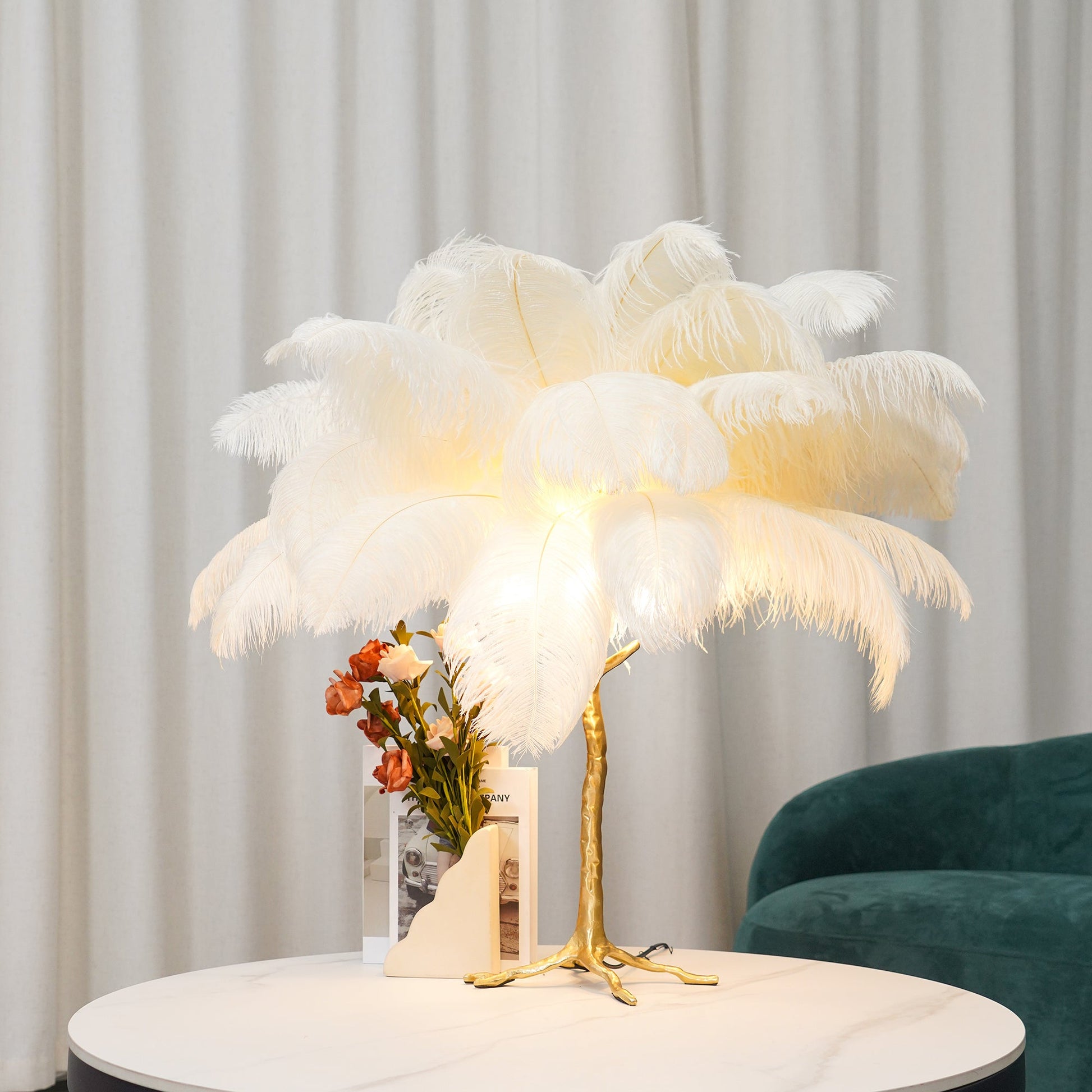 Ostrich Feather Table Lamp with Adjustable Brightness for Living Room & Bedroom Decor