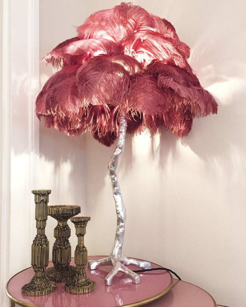 Ostrich Feather Table Lamp with Adjustable Brightness for Living Room & Bedroom Decor