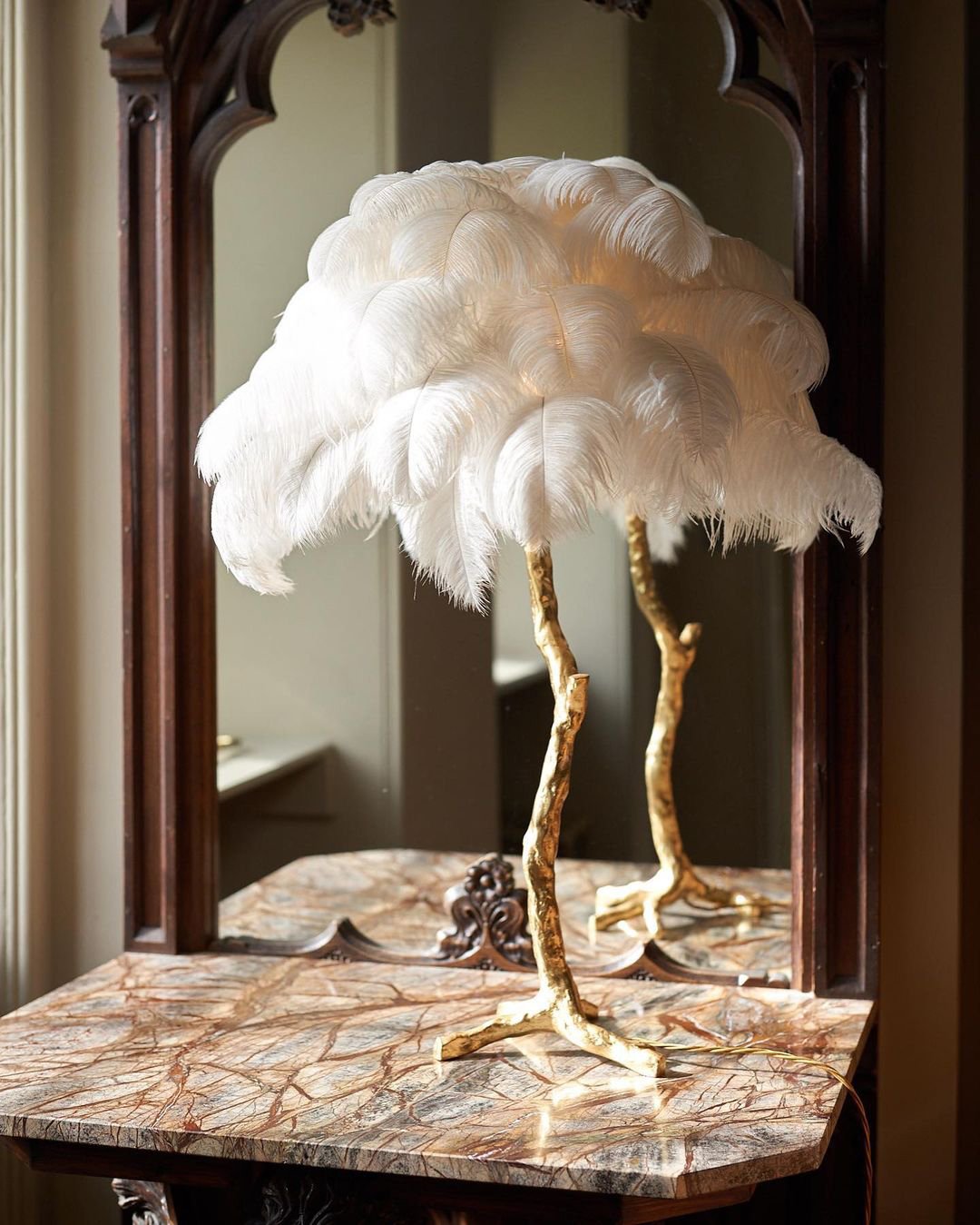 Ostrich Feather Table Lamp with Adjustable Brightness for Living Room & Bedroom Decor