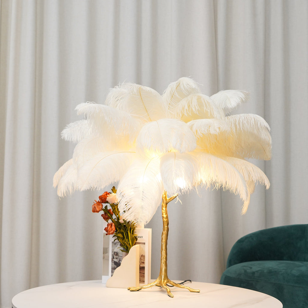 Ostrich Feather Table Lamp with Adjustable Brightness for Living Room & Bedroom Decor