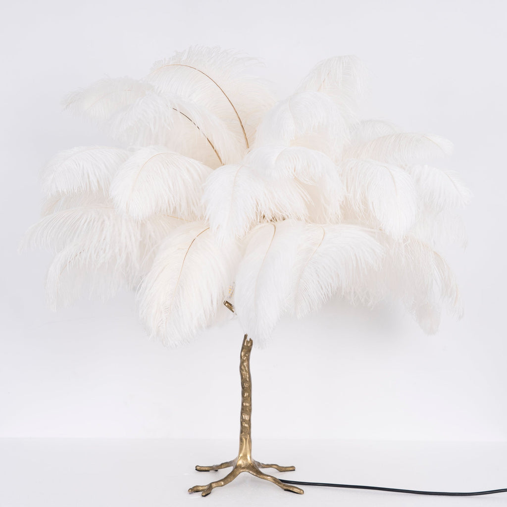 Ostrich Feather Table Lamp with Adjustable Brightness for Living Room & Bedroom Decor