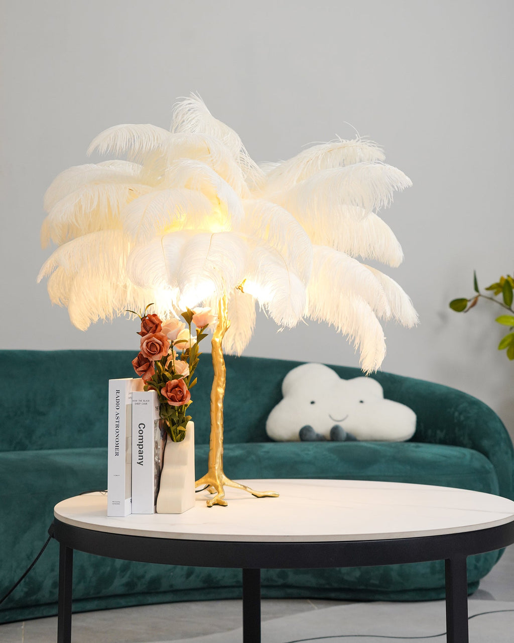 Ostrich Feather Table Lamp with Adjustable Brightness for Living Room & Bedroom Decor