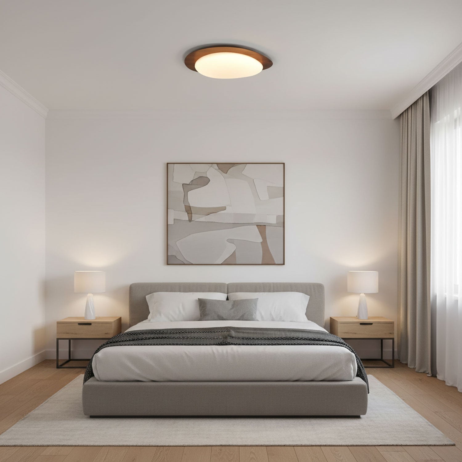 Pebble Ceiling Light | Dimmable, Walnut Wood Grain Design for Indoor Home Decor