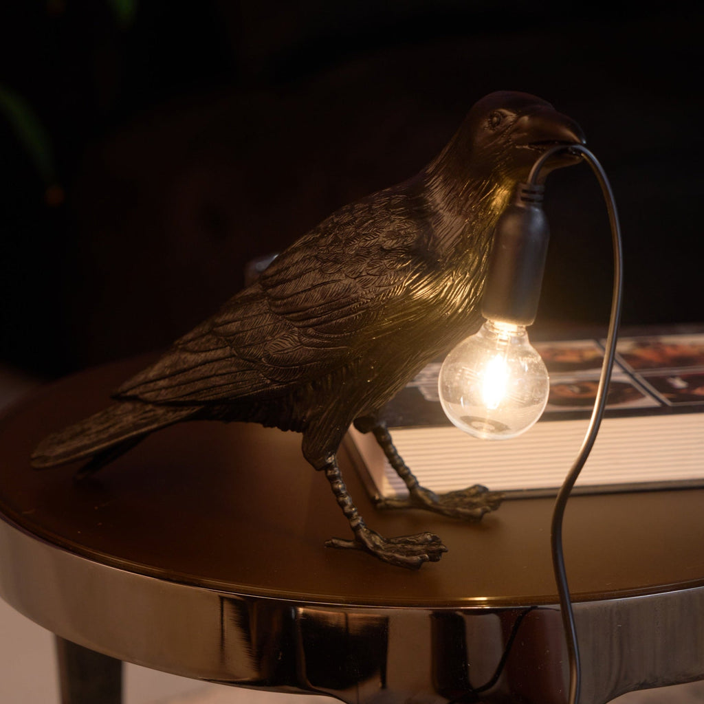 Resin Table Lamp with Raven Design for Living Room, Bedroom, and Office Decor