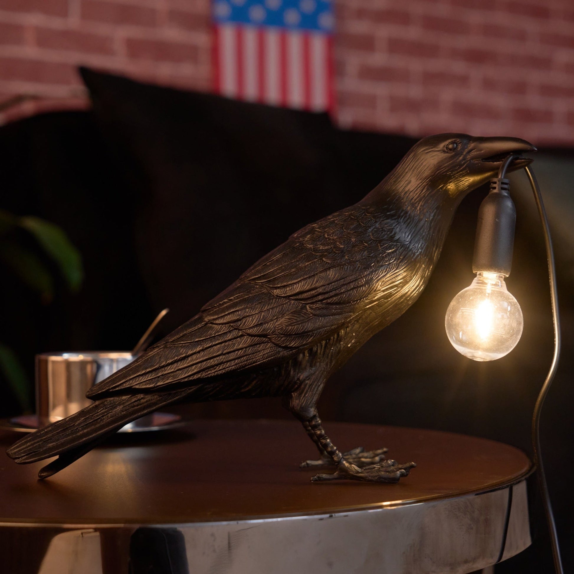 Resin Table Lamp with Raven Design for Living Room, Bedroom, and Office Decor