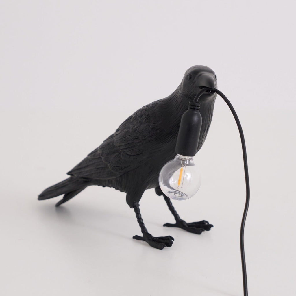 Resin Table Lamp with Raven Design for Living Room, Bedroom, and Office Decor