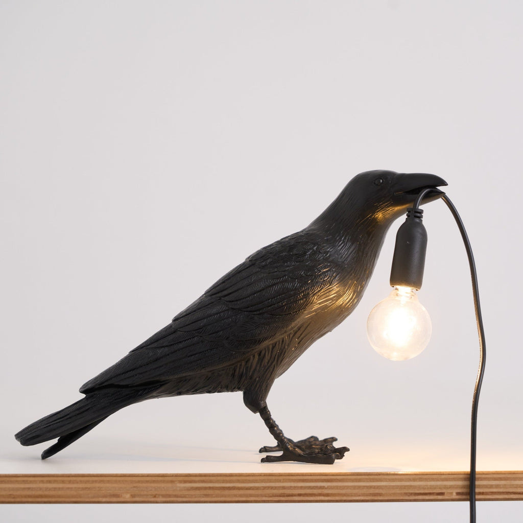 Resin Table Lamp with Raven Design for Living Room, Bedroom, and Office Decor