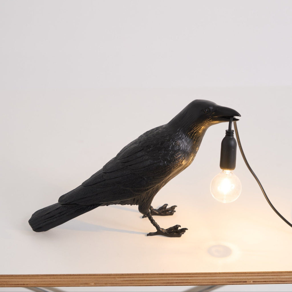 Resin Table Lamp with Raven Design for Living Room, Bedroom, and Office Decor