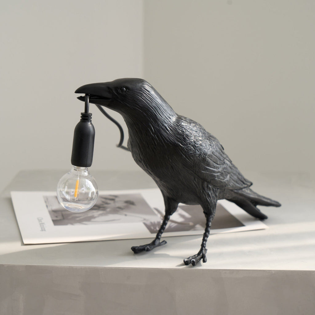 Resin Table Lamp with Raven Design for Living Room, Bedroom, and Office Decor