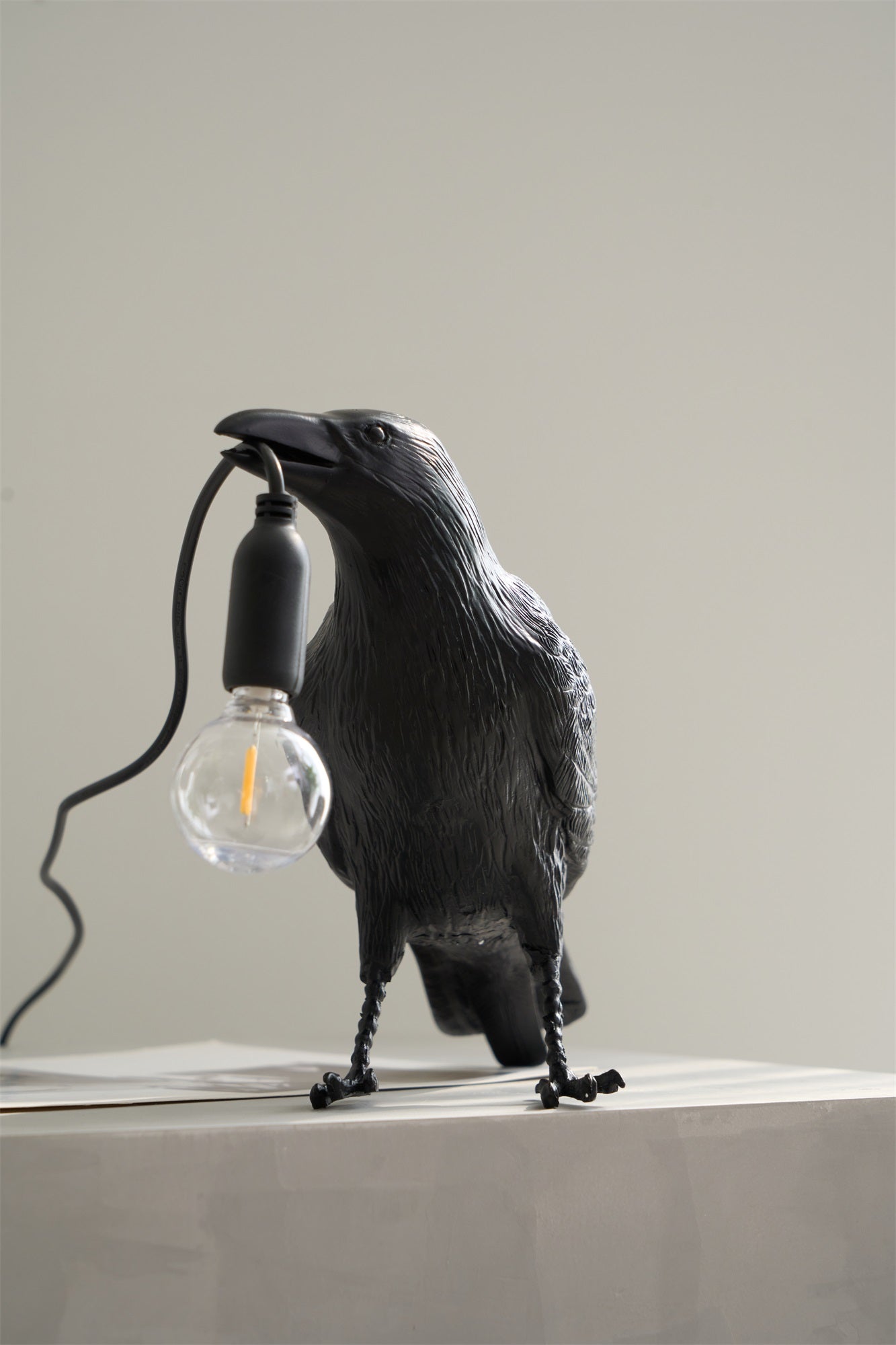 Resin Table Lamp with Raven Design for Living Room, Bedroom, and Office Decor