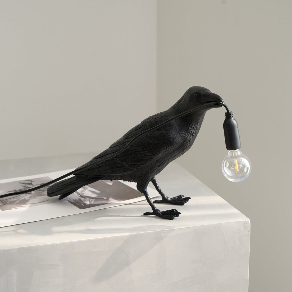 Resin Table Lamp with Raven Design for Living Room, Bedroom, and Office Decor