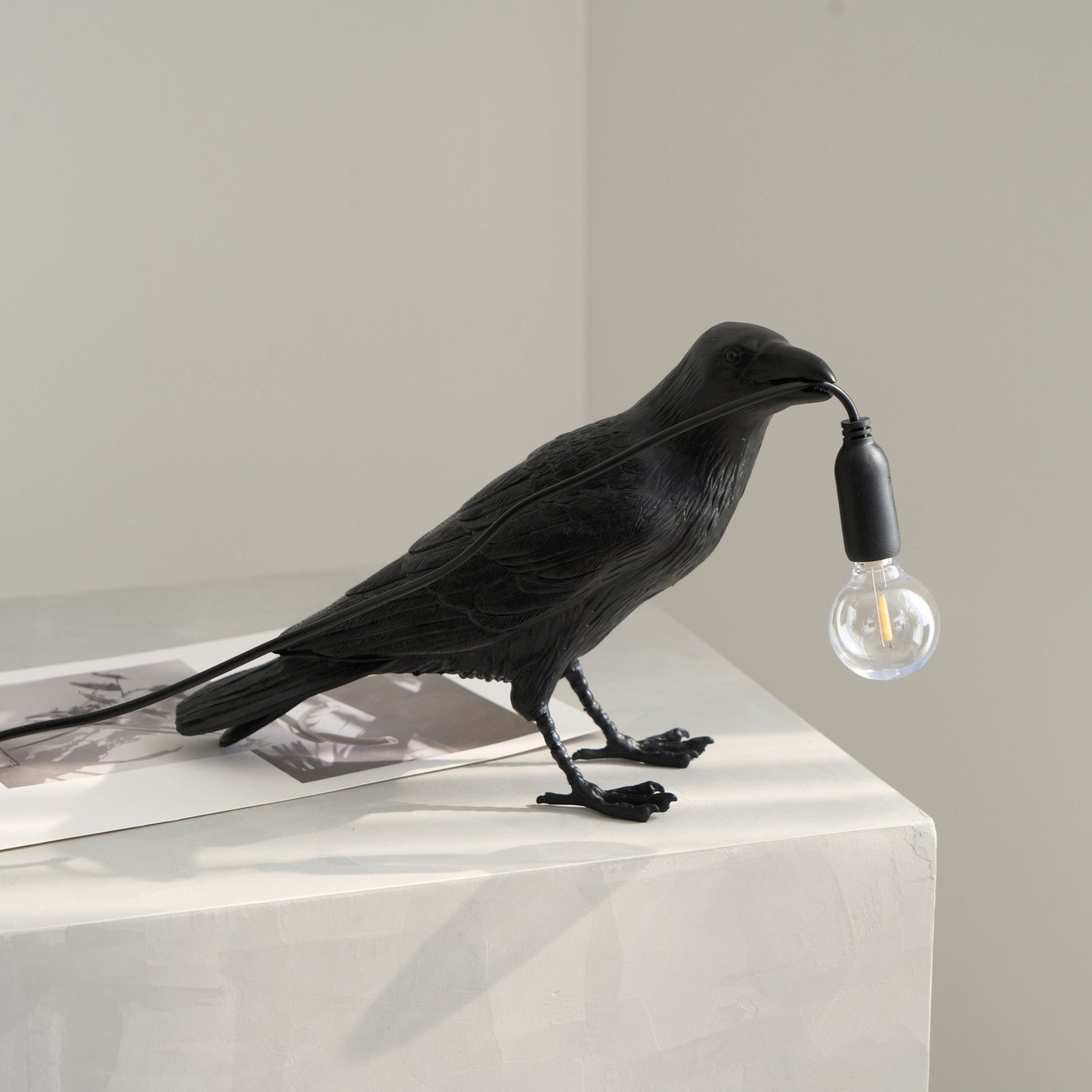 Resin Table Lamp with Raven Design for Living Room, Bedroom, and Office Decor